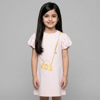 Girls Pink Bag Logo Dress