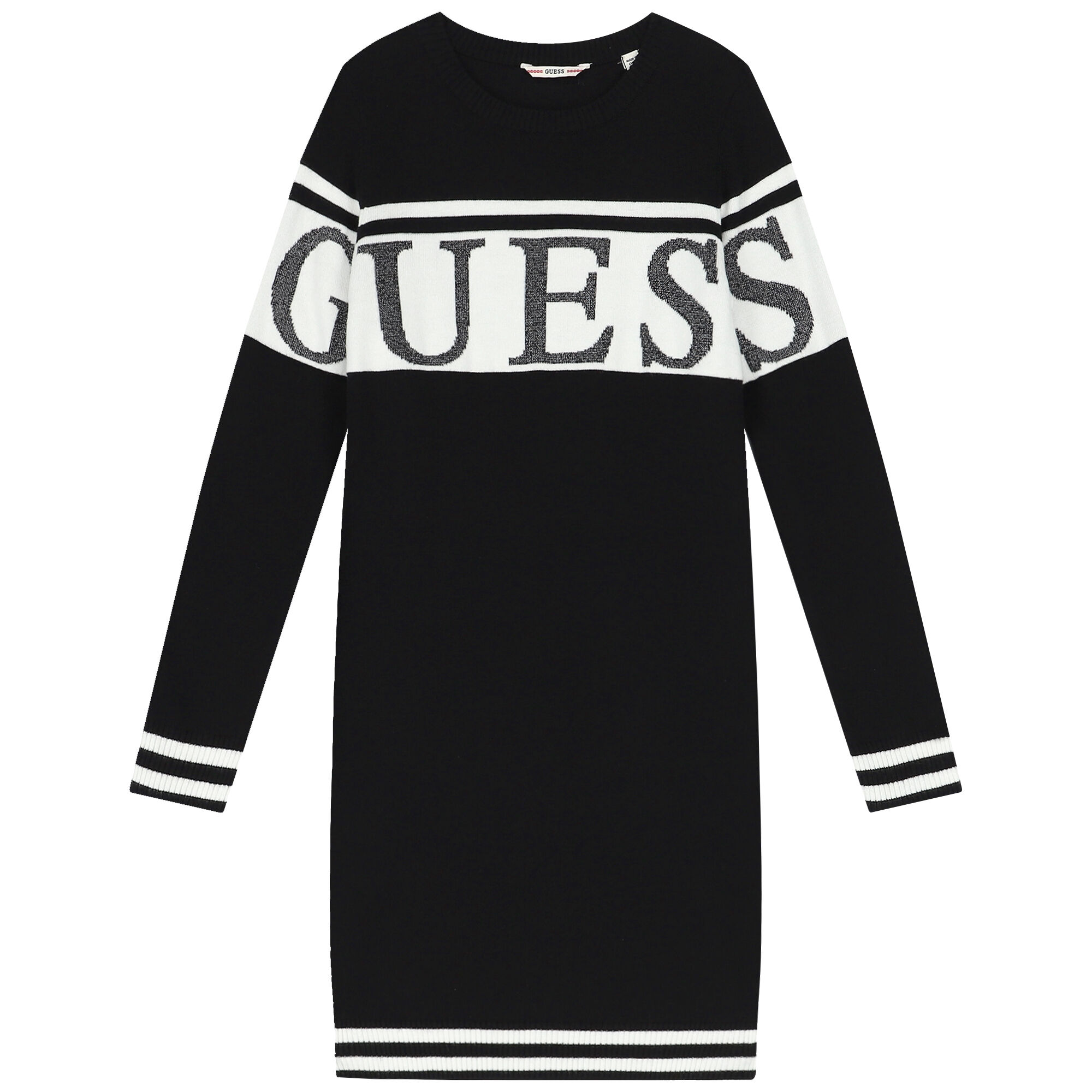 Guess Girls Black Logo Knitted Sweatshirt Dress Junior Couture UK