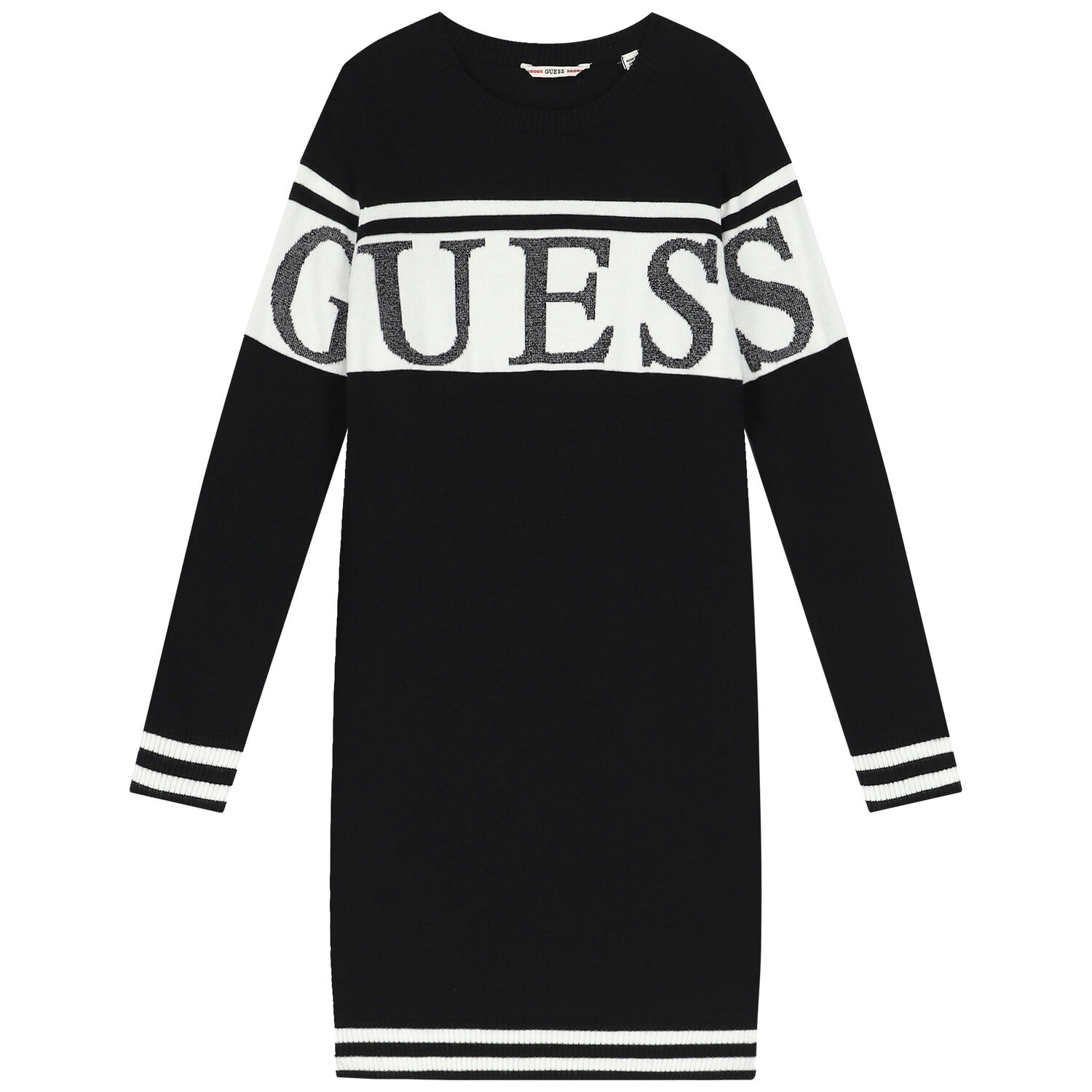 Girls Black Logo Knitted Sweatshirt Dress, 1, hi-res image number null