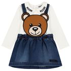 Younger Girls Ivory & Blue Denim Teddy Bear Skirt Set, 2, hi-res