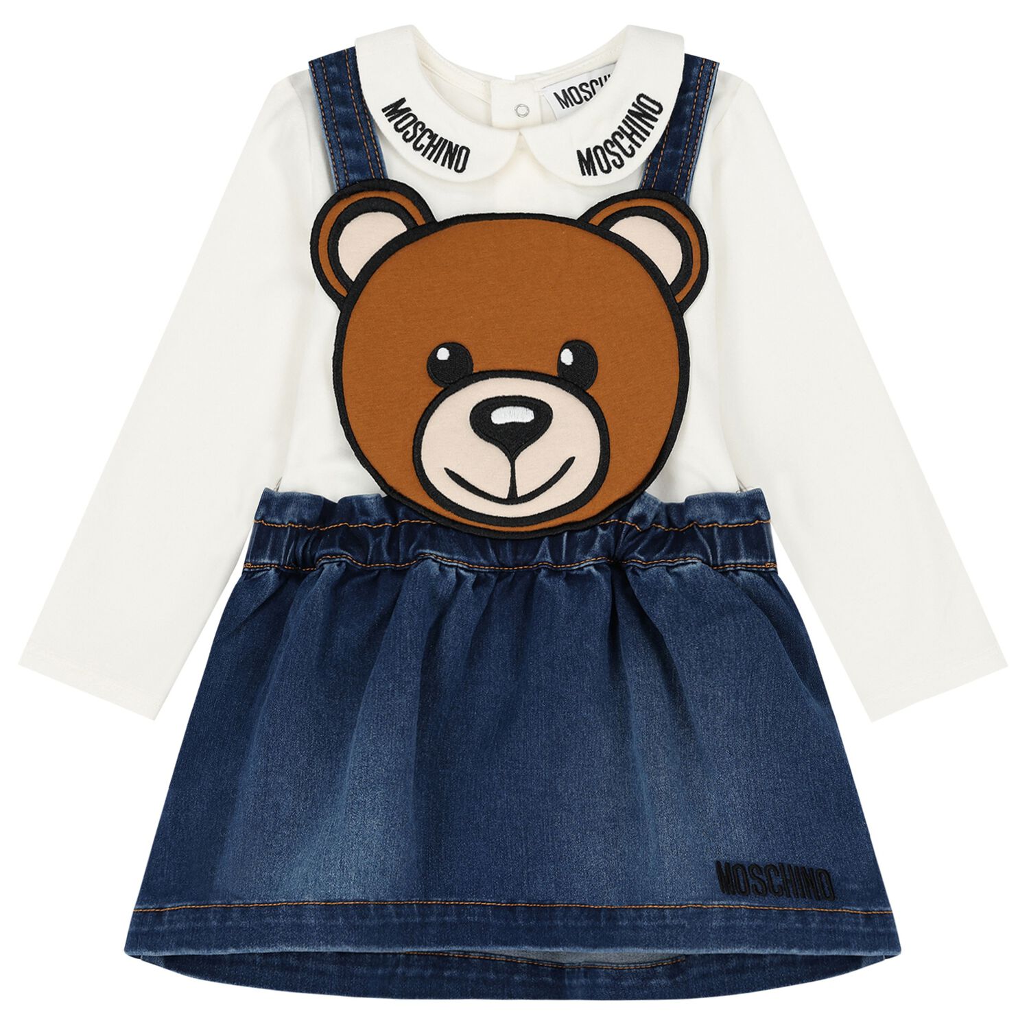 Younger Girls Ivory & Blue Denim Teddy Bear Skirt Set, 2, hi-res image number null