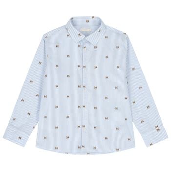 Boys Blue & White Dog Striped Shirt