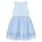 Girls Blue Tulle Flower Dress, 1, hi-res
