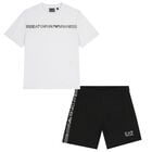 Boys White & Black Logo Shorts Set, 1, hi-res