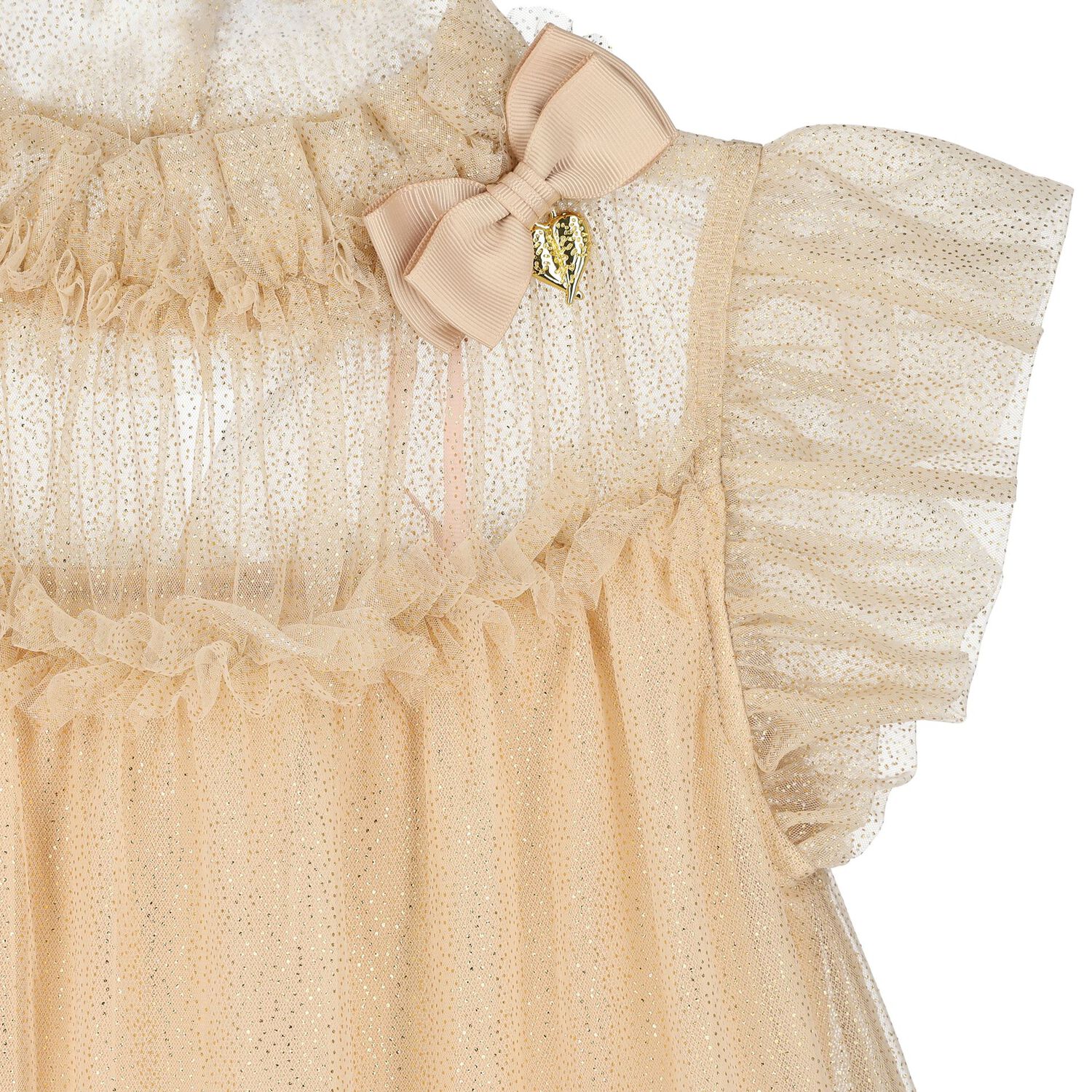 Girls Gold Glitter Ruffle Dress, 3, hi-res
