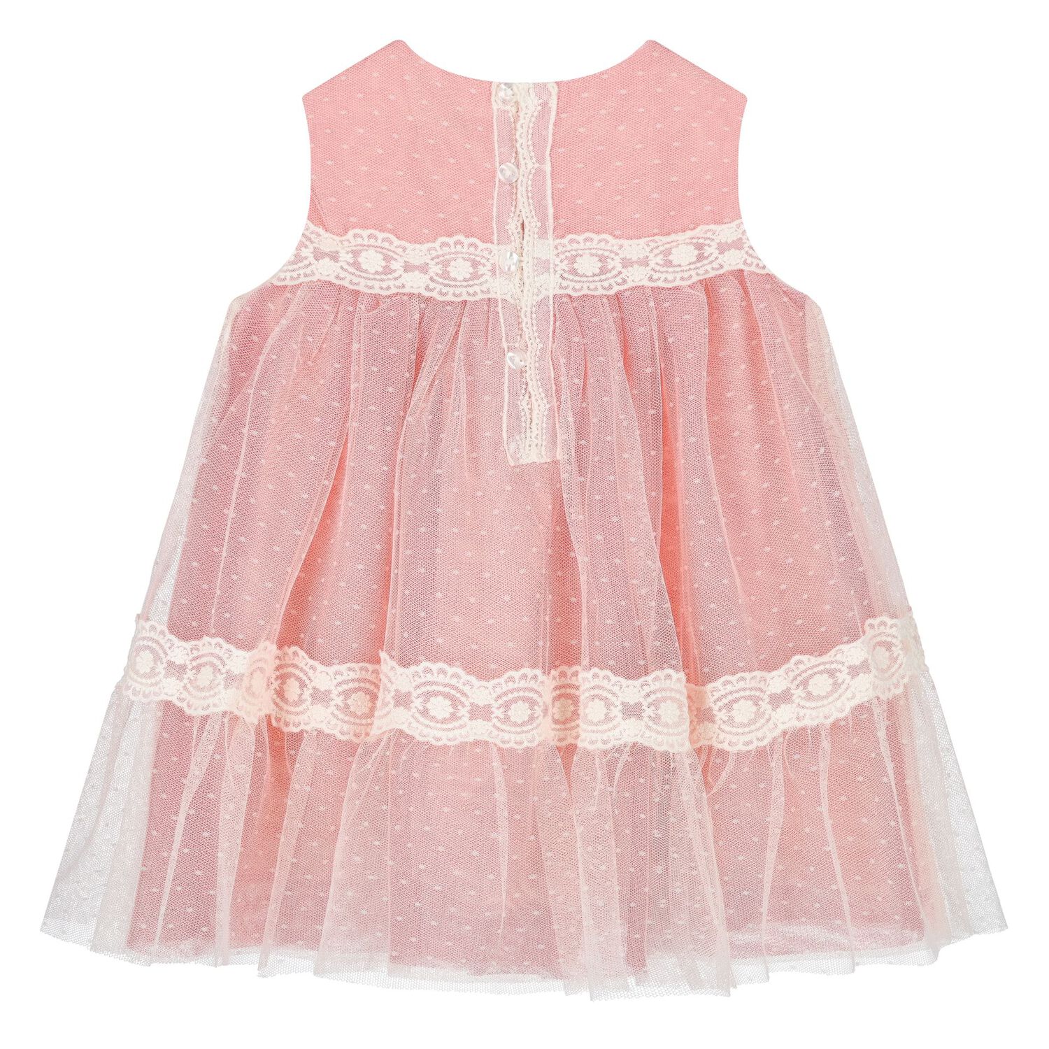 Younger Girls Ivory & Red Tulle Dress, 1, hi-res
