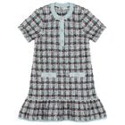 Girls Blue & Black Knitted Tweed Dress, 1, hi-res