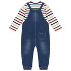 Baby Boys Ivory & Blue Denim Dungaree Set, 1, hi-res