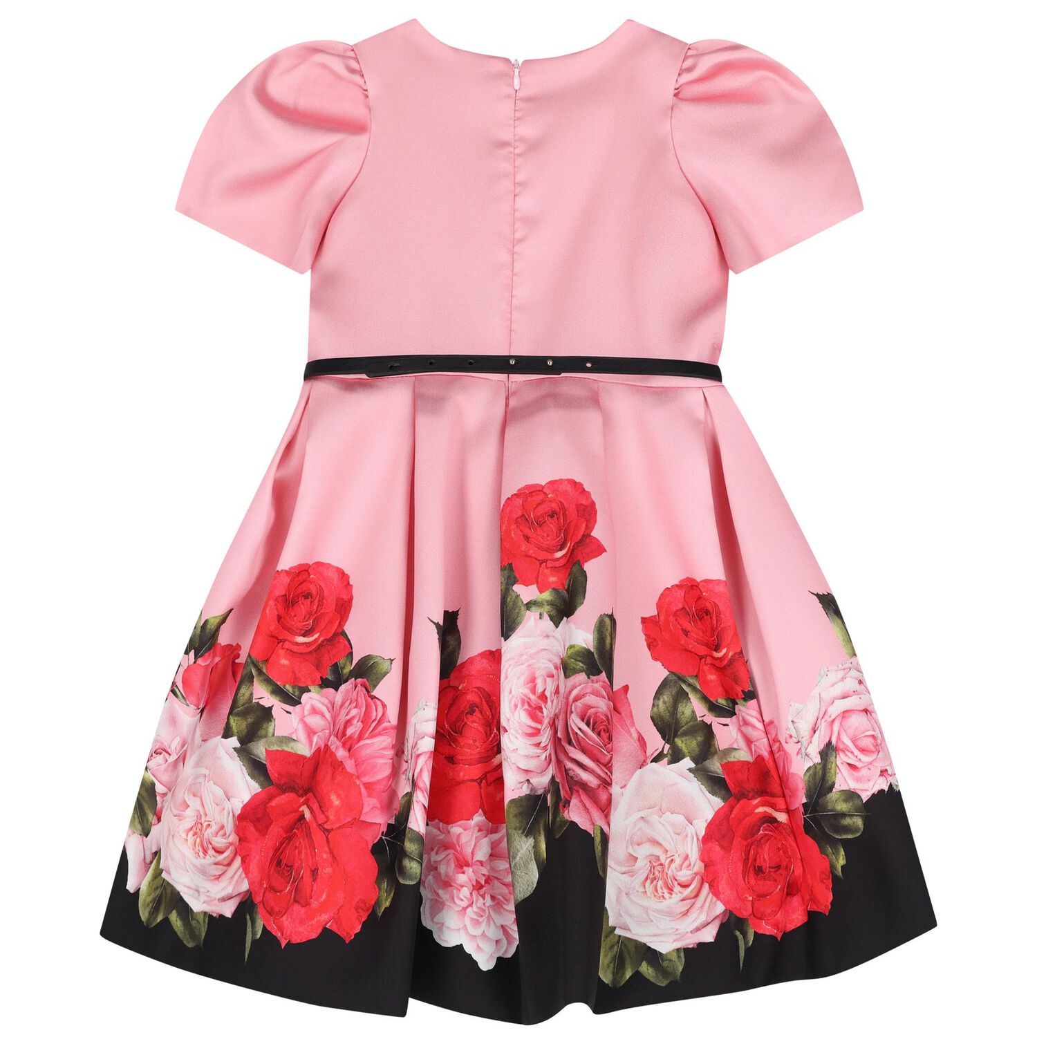 Girls Pink Roses Satin Dress, 2, hi-res