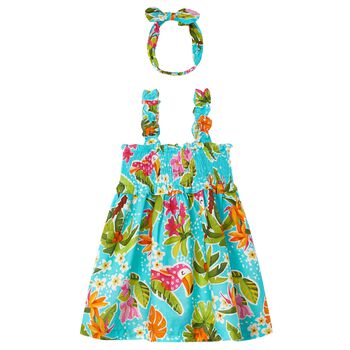 Girls Aqua Floral Dress Set