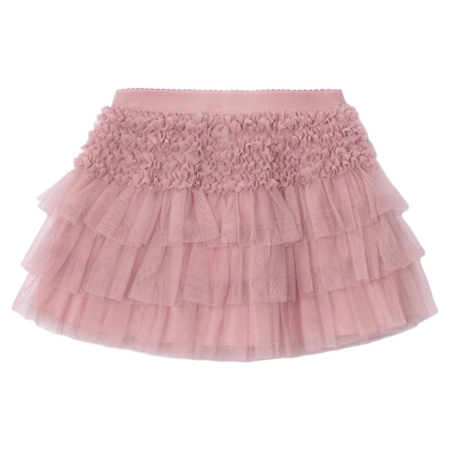 Girls Pink Tulle Ruffled Skirt, 1, hi-res