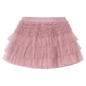 Girls Pink Tulle Ruffled Skirt