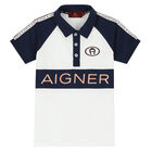 Boys White Logo Polo Shirt, 1, hi-res