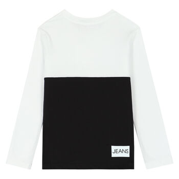 Boys White & Black Logo Long Sleeve T-Shirt
