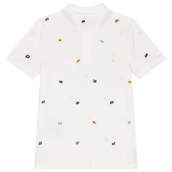 Younger Boys White Flag Embroidery Polo Shirt