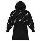 Girls Black Logo Hooded Dress, 1, hi-res