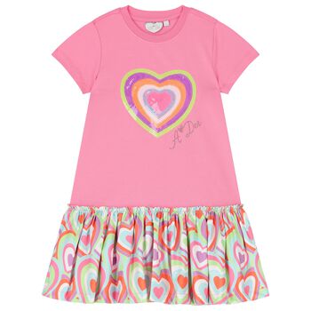 Girls Pink Sequin Heart Dress