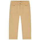 Boys Beige Logo Trousers, 1, hi-res