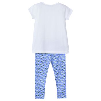 Girls White & Blue Floral Leggings Set