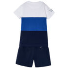 Boys White, Blue & Navy Shorts Set, 1, hi-res