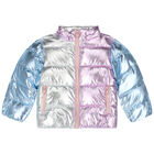 Younger Girls Pink & Blue Metallic Puffer Jacket, 1, hi-res