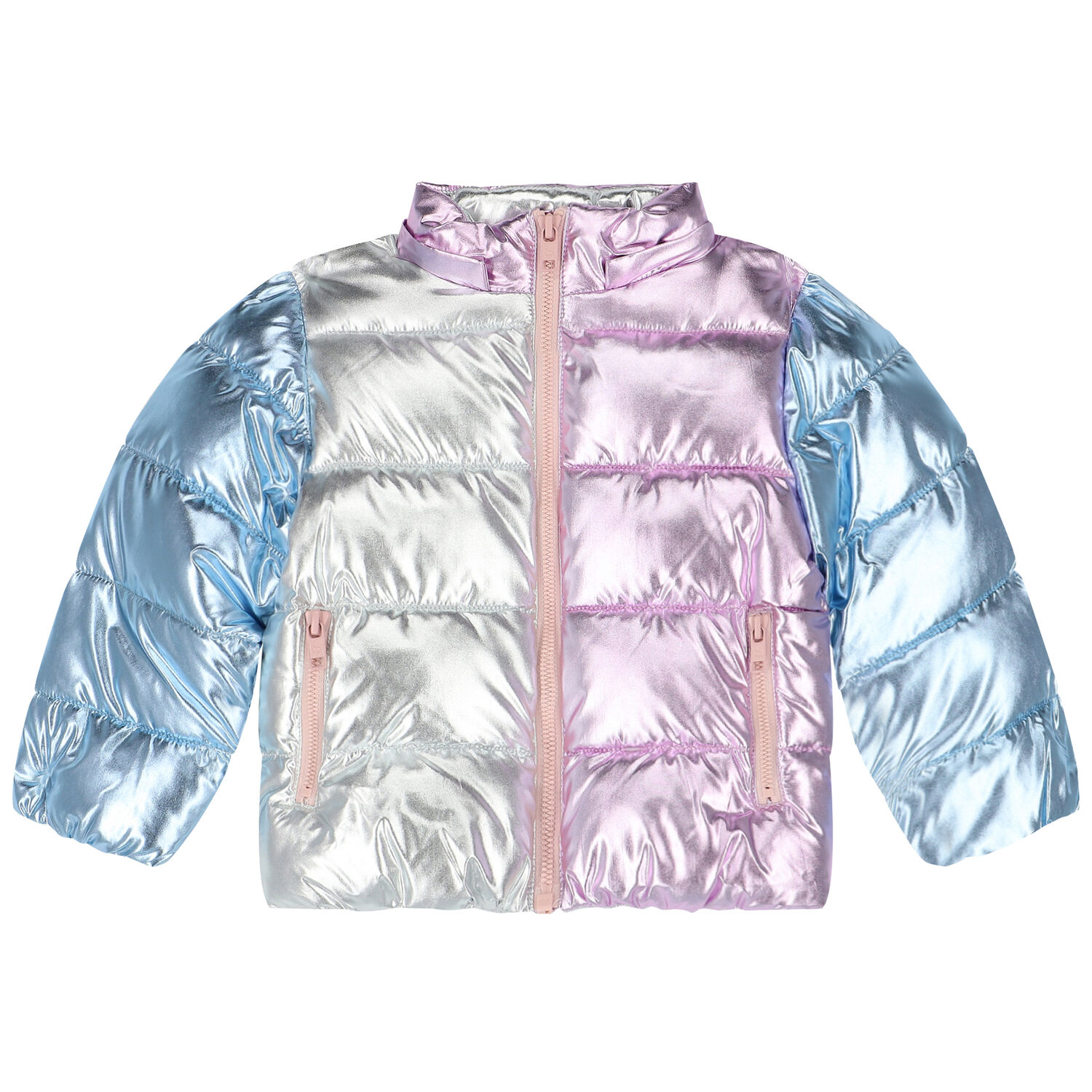 Younger Girls Pink & Blue Metallic Puffer Jacket, 1, hi-res image number null