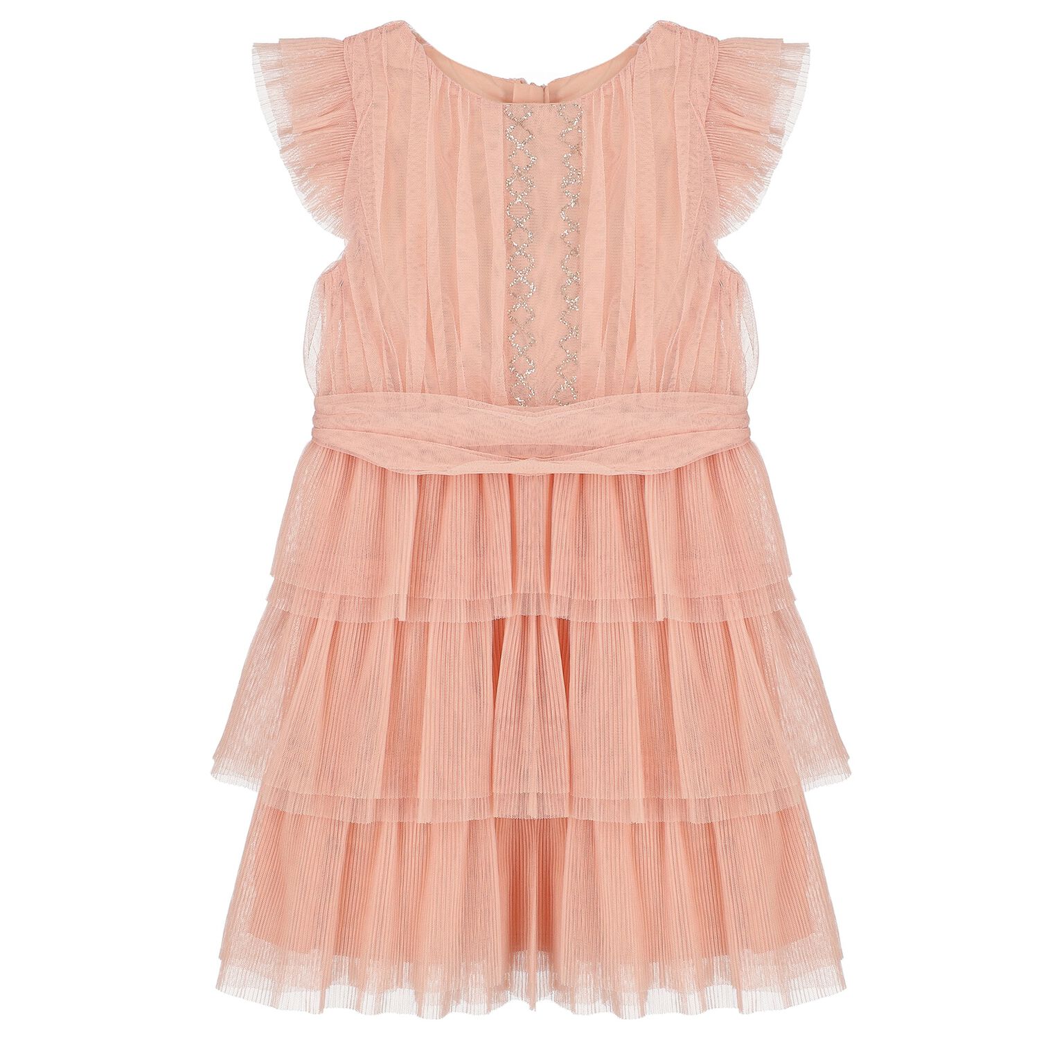 Girls Pink Embellished Tulle Dress, 1, hi-res