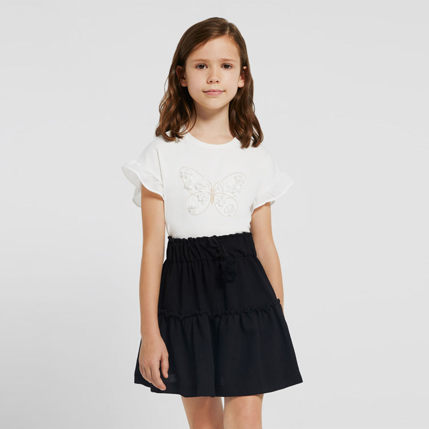 Girls Black Tiered Skirt, 1, hi-res