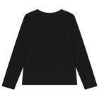 Girls Black Teddy Bear Logo Long Sleeve Top, 3, hi-res