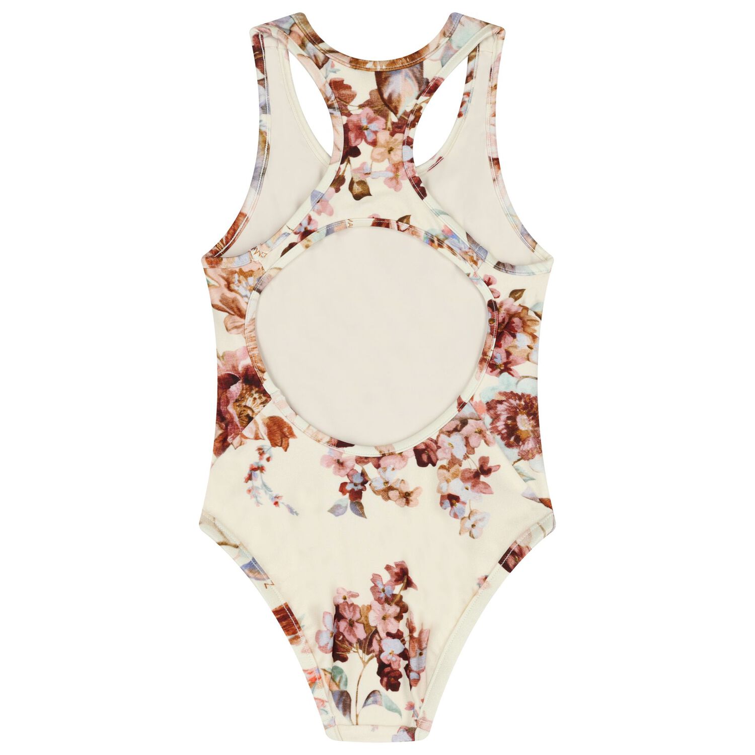 Girls Ivory & Pink Floral Swimsuit, 1, hi-res