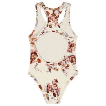 Girls Ivory & Pink Floral Swimsuit