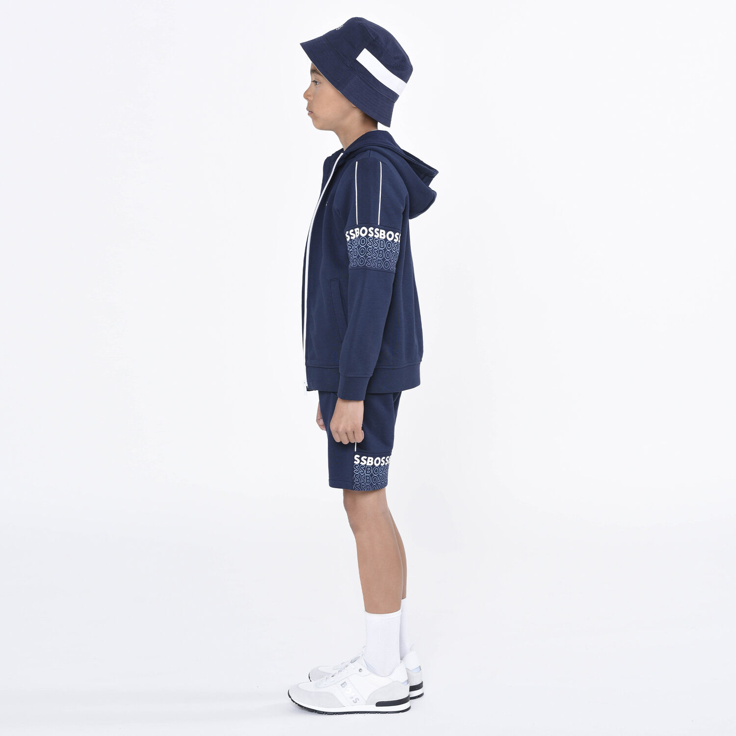 Boys Navy Logo Shorts Set, 1, hi-res