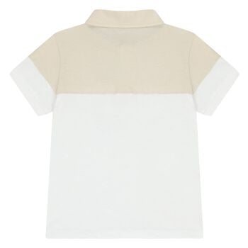Younger Boys White & Beige Logo Polo Shirt