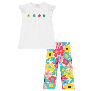 Girls White Flower Leggings Set