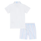 Younger Boys White & Blue Shorts, 1, hi-res