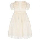 Girls Ivory & Gold Bow Dress, 1, hi-res
