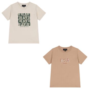 Boys Beige T-Shirts ( 2 Pack )