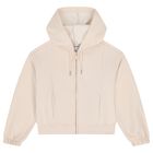 Girls Beige Hooded Zip Up Top, 2, hi-res