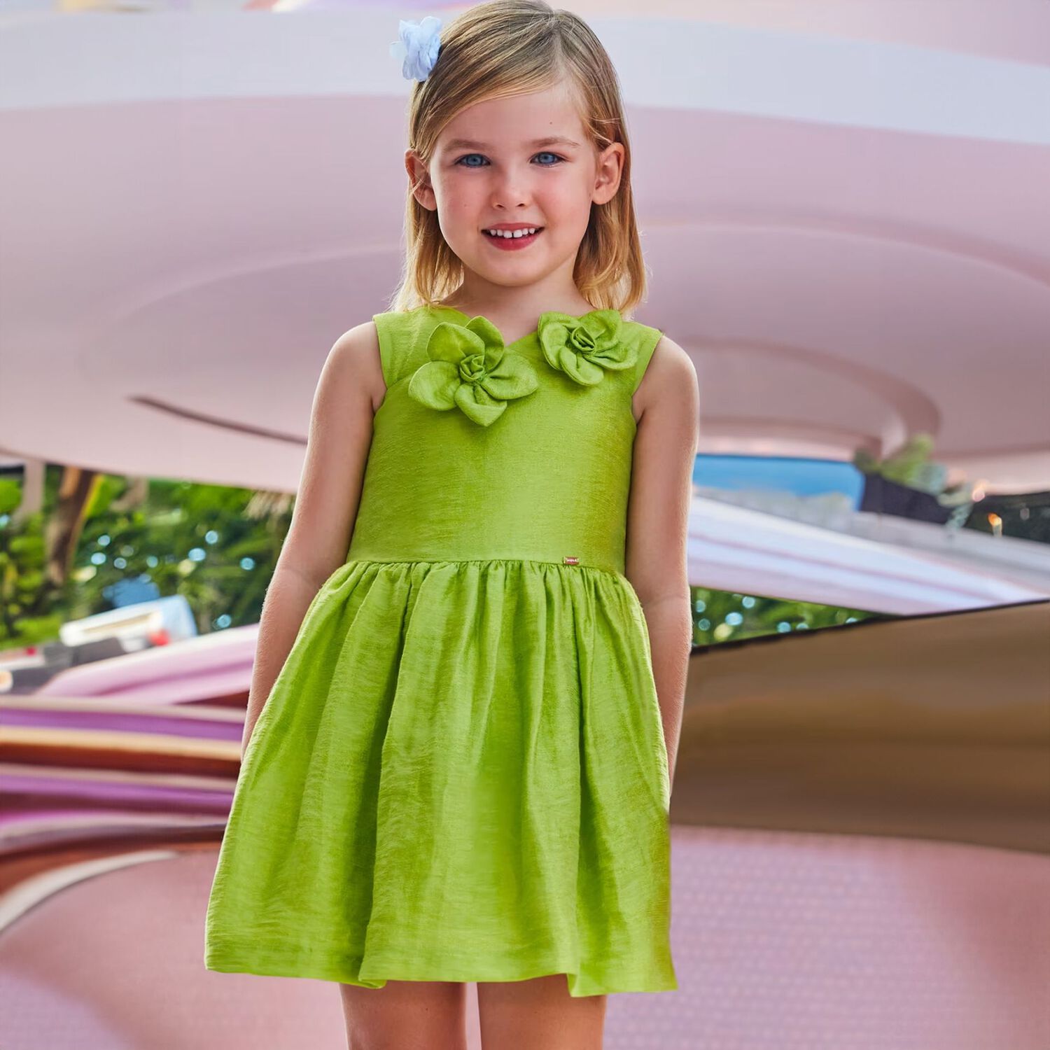 Girls Green Flower Dress, 1, hi-res image number null