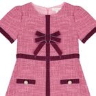 Girls Pink Tweed & Velvet Bow Dress, 2, hi-res