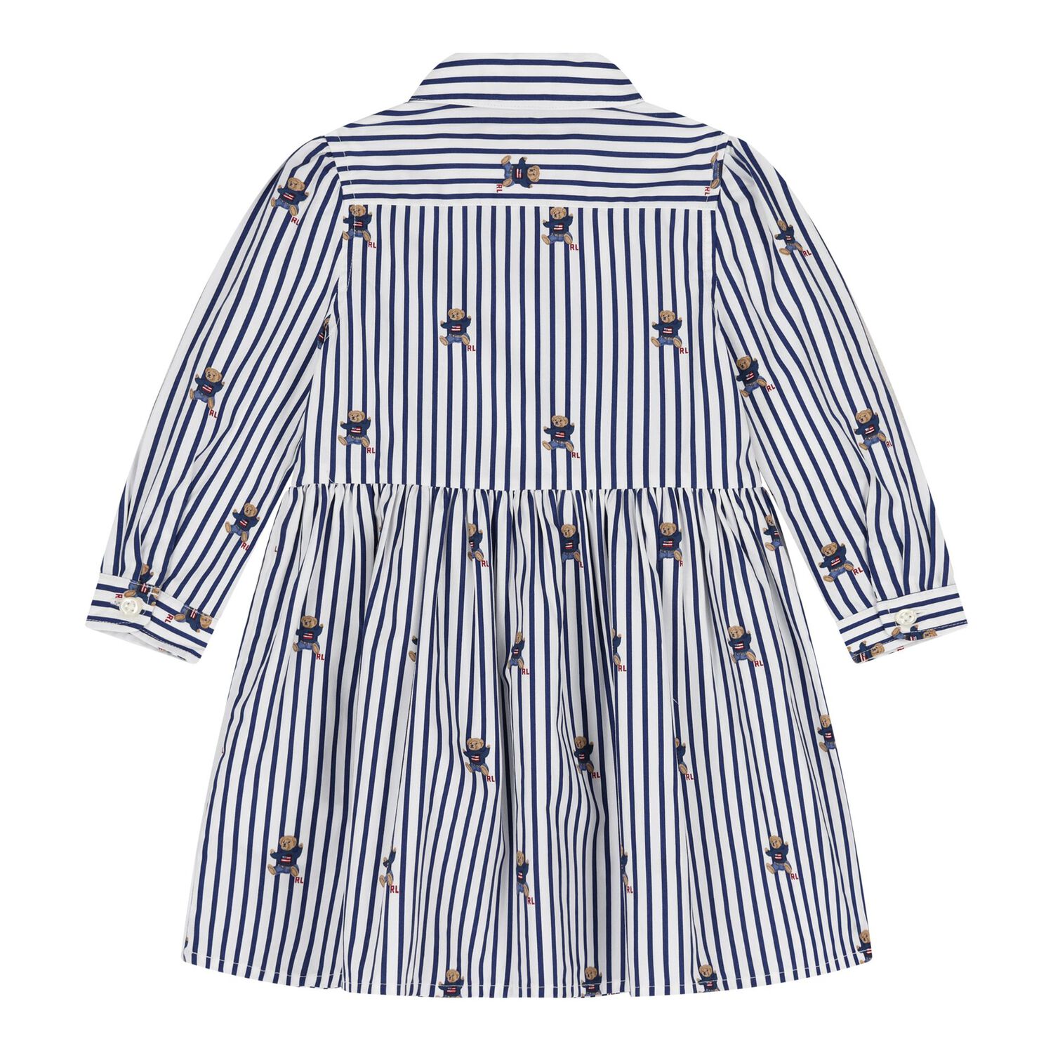Baby Girls White & Blue Polo Bear Striped Dress Set, 1, hi-res