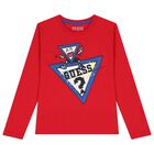 Boys Red Logo Long Sleeve Top, 1, hi-res