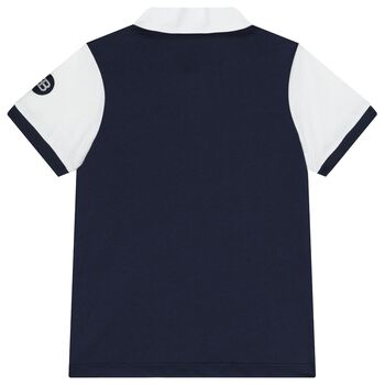 Boys Beige & Navy Blue Logo Polo Shirt, 1 Boys Beige & Navy Blue Logo Polo Shirt