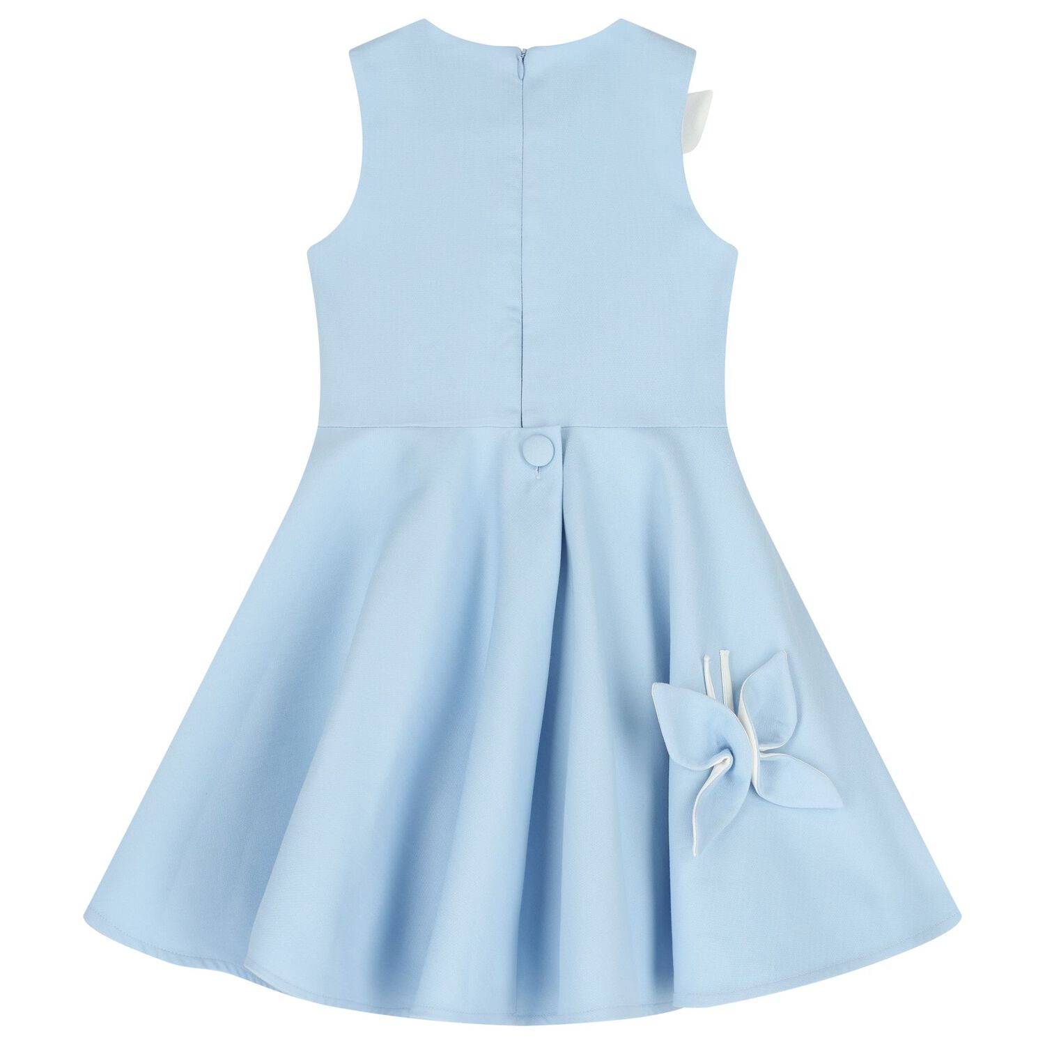 Girls Blue Butterfly Satin Dress, 2, hi-res