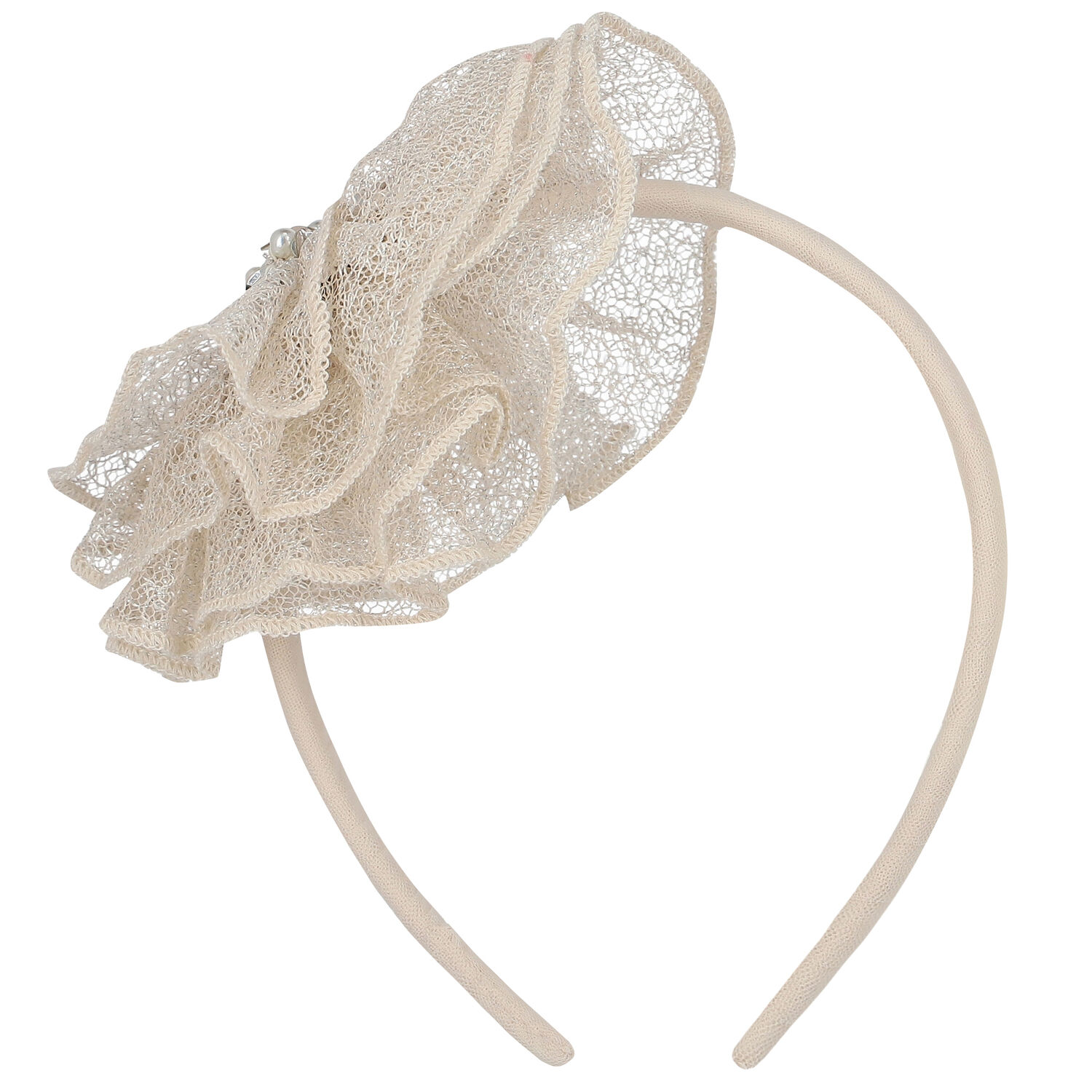 Girls Beige Flower Headband, 1, hi-res