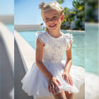 Girls White Tulle Skirt, 1, hi-res