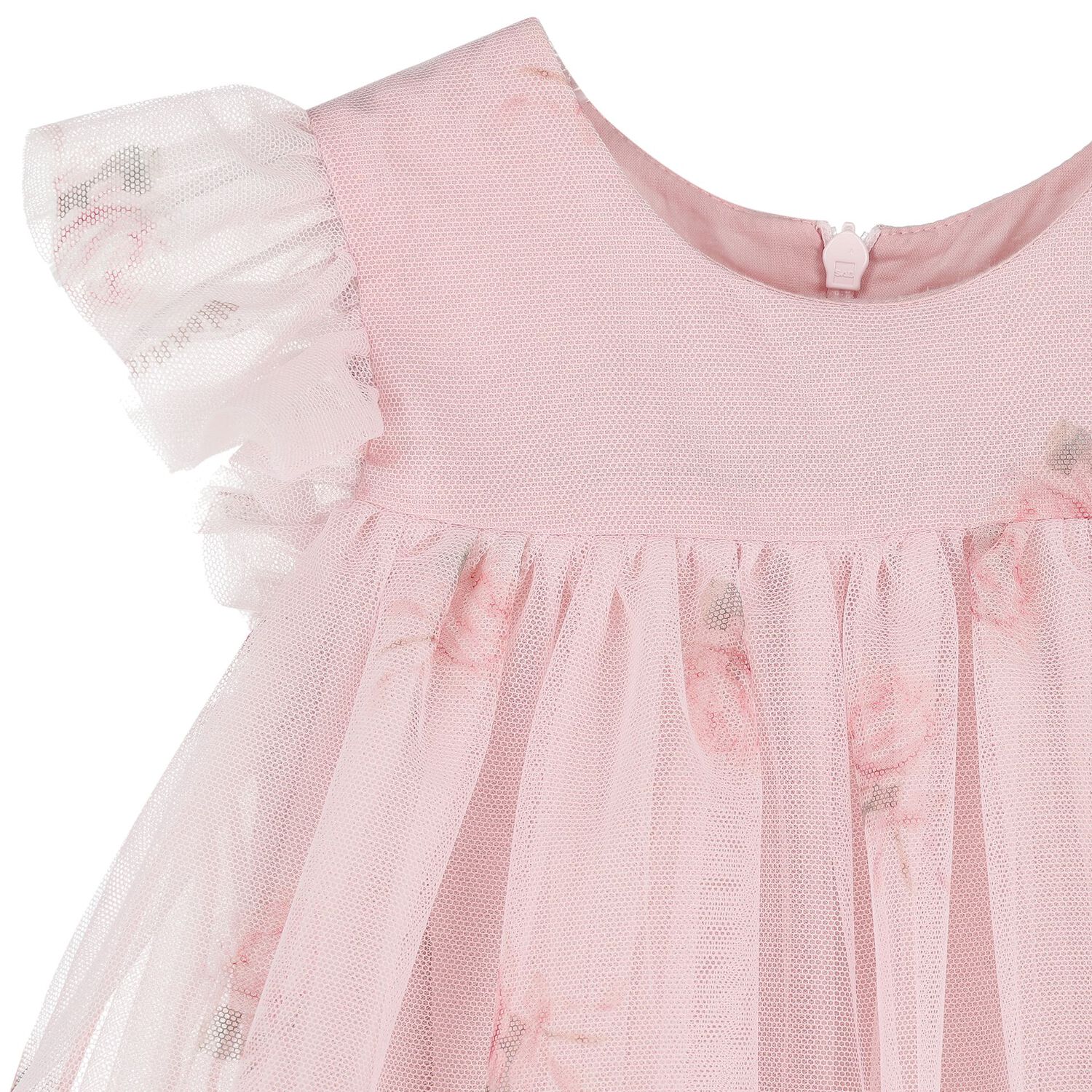 Younger Girls Pink Roses Tulle Dress, 1, hi-res