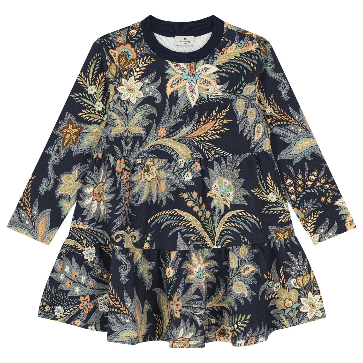 Girls Navy Blue Floral Paisley Dress, 2, hi-res