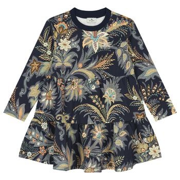Girls Navy Blue Floral Paisley Dress