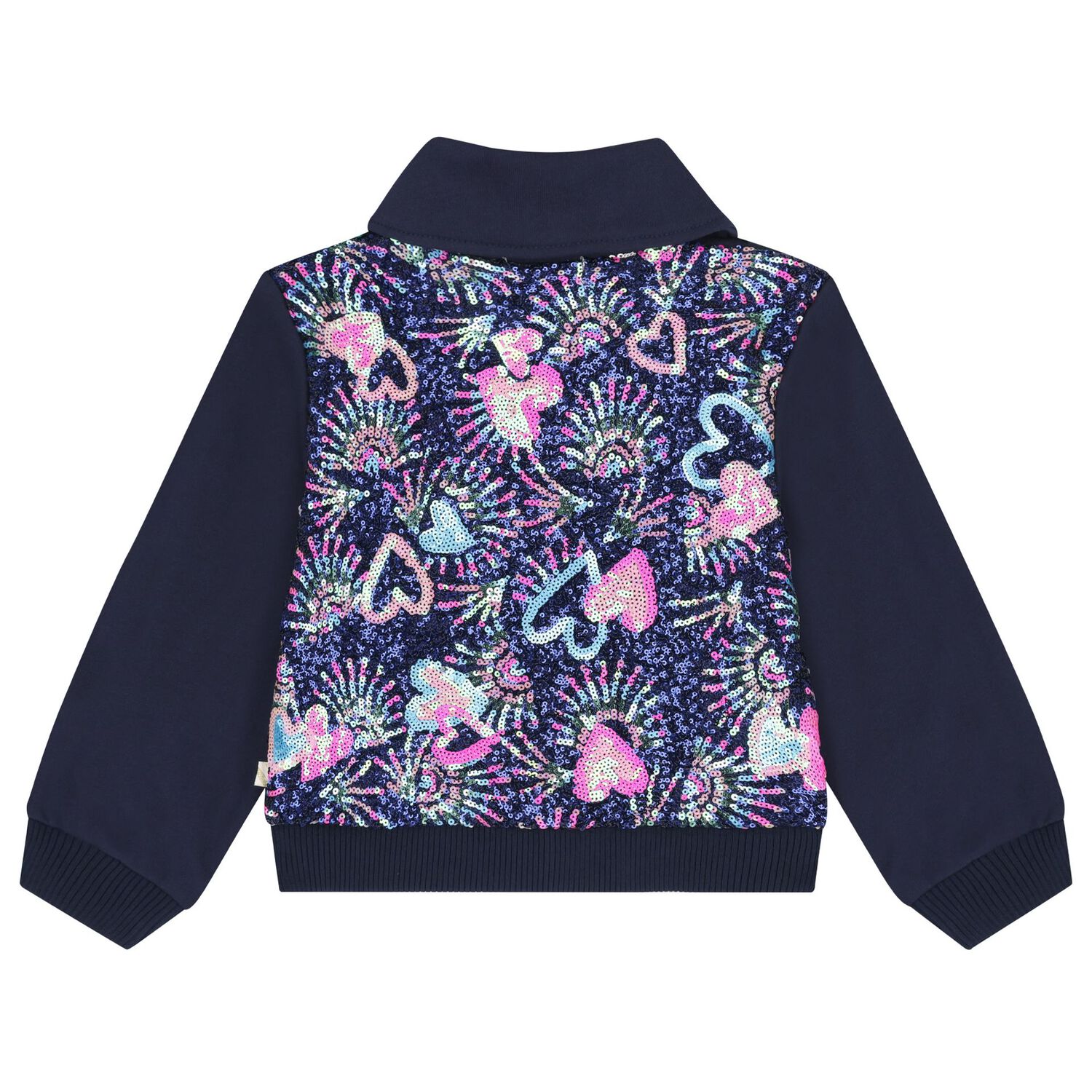 Girls Navy Blue Sequin Zip-Up Top, 1, hi-res